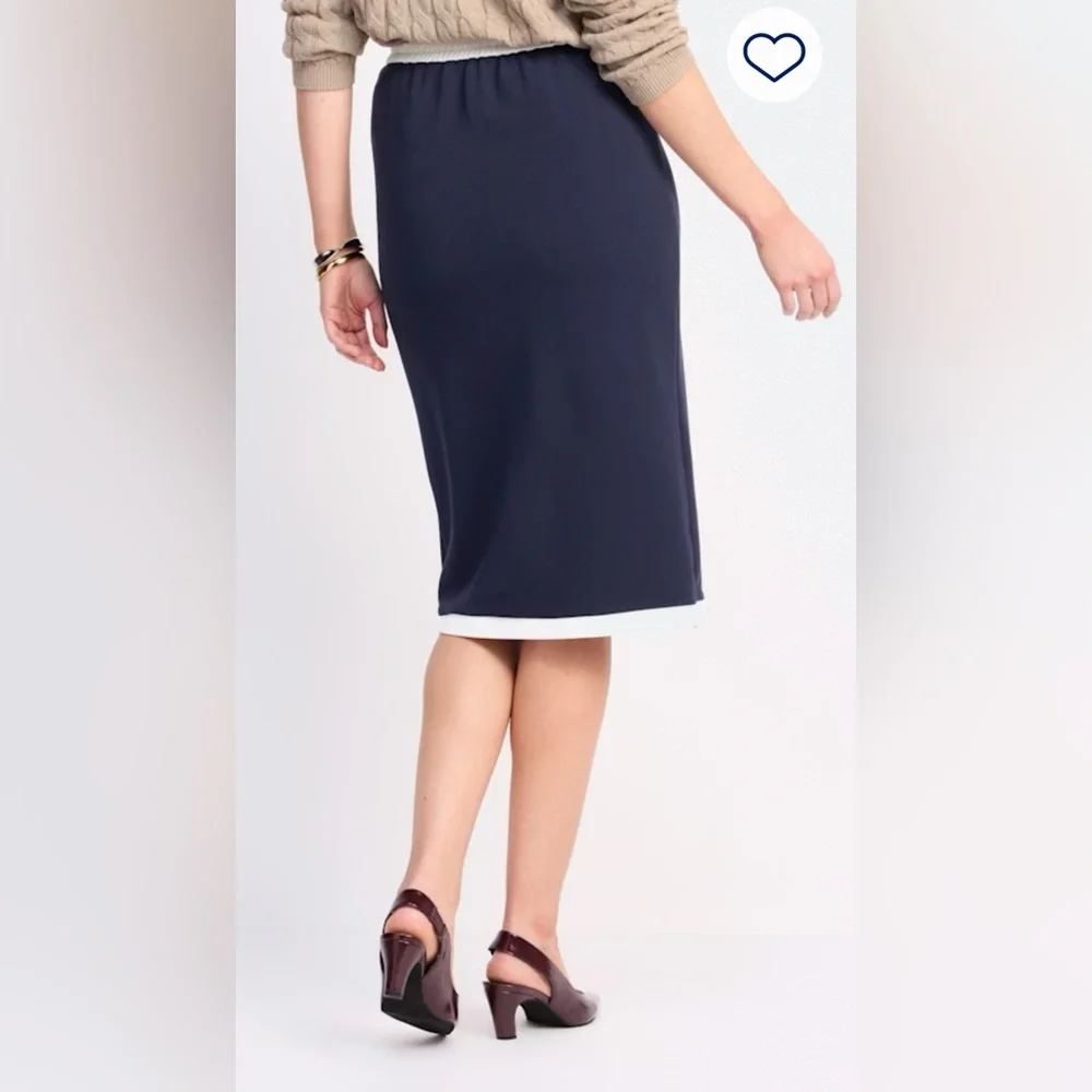 Skies Are Blue Navy Blue Pencil/Midi Skirt with White Trim - Picture 2 of 8